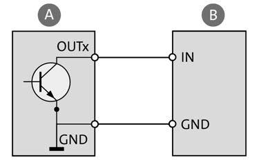 A: Kommunikationsmodul B: Freilaufdiode C: Relais D: Externe Stromversorgung (DC) Verwenden Sie beim Schalten von induktiven Lasten wie Magneten, Relais, Spulen etc.
