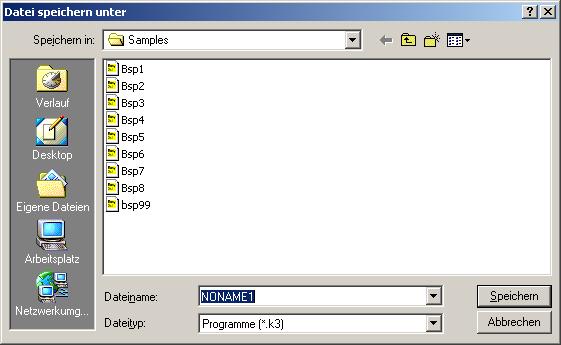 3.4 Speichern von Programmen 1. Klicken Sie auf der Symbolleiste auf die Schaltfläche Datei und wählen das Dialogfeld Speichern unter... an. 2.