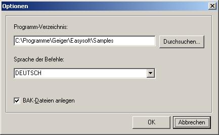 3 Syntaxcheck löschen (F9) Die Syntaxhervorhebung wird gelöscht. 3.6.4 Optionen Das Programm-Verzeichnis definiert das aktuelle Verzeichnis bei Programmstart.