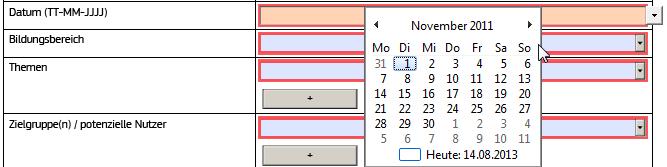 Seite 4 von 12 Im Feld Datum können Sie auf einen Kalender klicken, um das Datum auszuwählen.