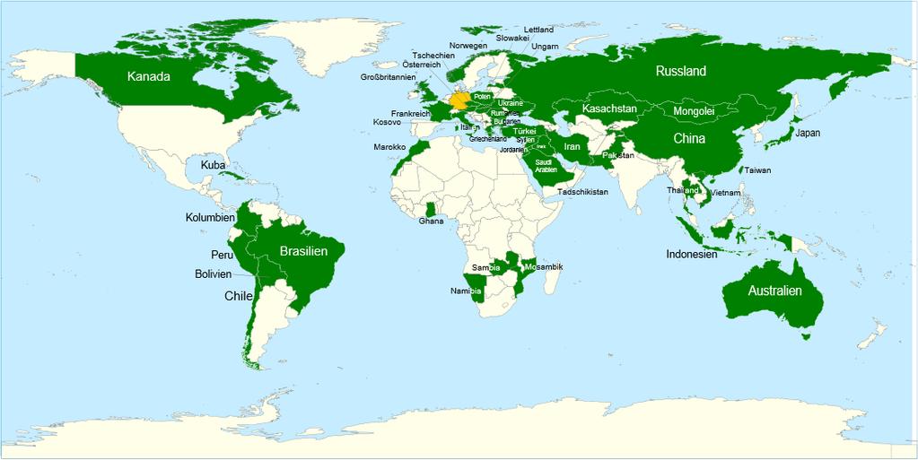 Zahlen, Daten Fakten VERKNÜPFT UND VERNETZT - KONTAKTE WELTWEIT Hochschulvereinbarungen mit insgesamt 45 Universitäten in aller Welt 2016 Die hier dargestellte Grafik zeigt alle Länder weltweit, mit