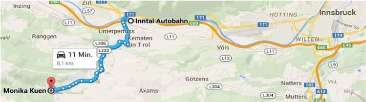 Anfahrtsweg/Route zur Rennstrecke Innsbruck A12 - Ausfahrt Kematen/Sellraintal - Sellraintal Landesstraße/L13 - Kreisverkehr