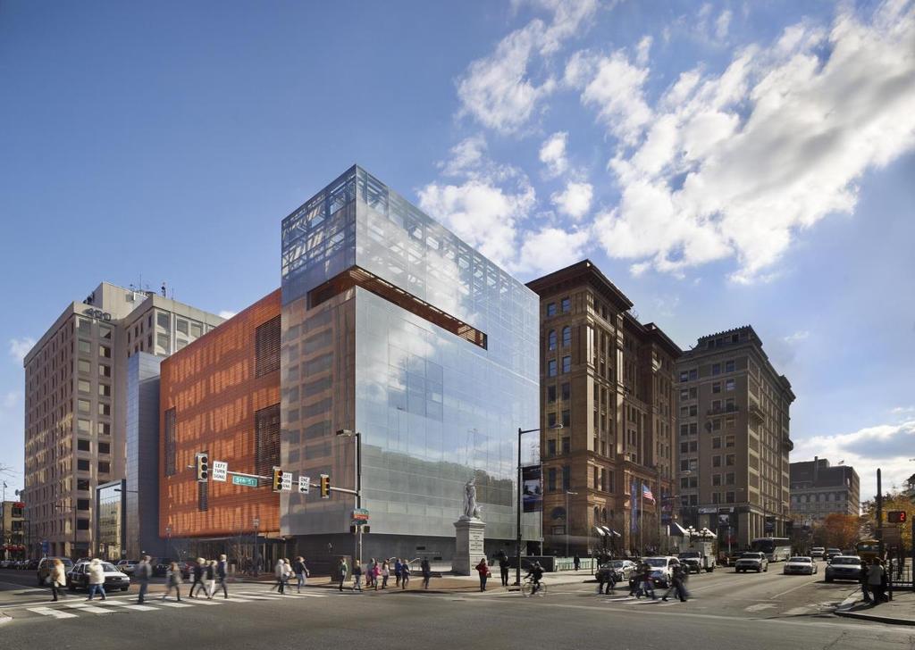 Neubau des National Museums of American Jewish History in Philadelphia Teil des architektonischen Konzepts des neuen Museums, dessen Keramikfassade sich in die umgebende Klinkerbebauung einfügt, war