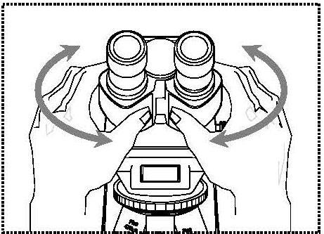 5.3 Einstellung des Augenabstands (bei binokularen Geräten) Bei einer binokularen Betrachtung muss für jeden Benutzer der Augenabstand exakt eingestellt sein, um ein klares Bild des Objekts zu