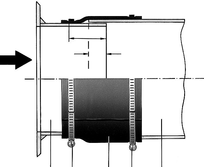 Montage 5 5.3 Abgasrohr- Abdichtungsmanschette* l Spannbänder (Abb. 4, Pos. 2) auf Abgasrohr (Abb. 4, Pos. 4) schieben. l Abgasrohr (Abb. 4, Pos. 4) ca. 40 mm auf Kesselrohrstutzen (Abb. 4, Pos. 1) stecken.
