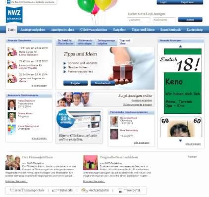 Fröhliche Portale Onlinewerbung auf NWZ Baby und NWZ Glückwünsche Die Baby- und Glückwunsch-Anzeigen erscheinen sowohl in der Printausgabe als auch Online.