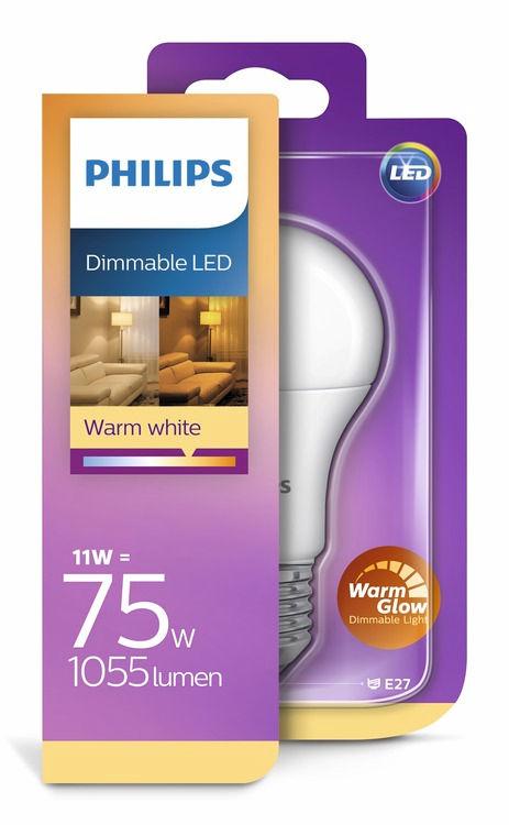 Wie bei traditionellen Glühlampen erzeugen diese Philips LED-Lampen warme Lichttöne im gedimmten Zustand, so