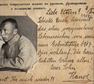 Aus der Gefangenschaft in Sibirien (Solikamsk-Perm, ab 1915), auf dem Bild mit dem Kreuz ist Hans Kirres zu sehen.