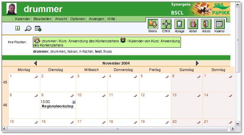 Kalender Jedem Kurs kann ein Kalender hinzugefügt werden, in dem wichtige Termine eingetragen werden können.