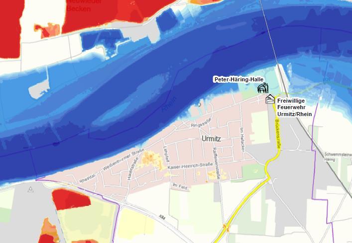 Urmitz, die Stadt Weißenthurm und das rheinnahe Gewerbegebiet der Stadt Mülheim-Kärlich 18 Abbildung 3: Ausschnitt aus Hochwassergefahrenkarte für HQ 100 des Rheins bei Urmitz (Quelle: ) Urmitz ist