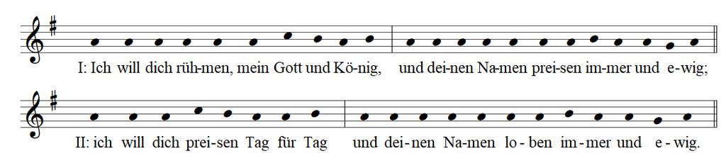 Ausgewählt wurden als Anschauungsmaterial die ersten fünf Verse von Psalm 145 im KG folgen noch einige weitere und die Antiphon, die im KG mit diesem Psalm verbunden ist.