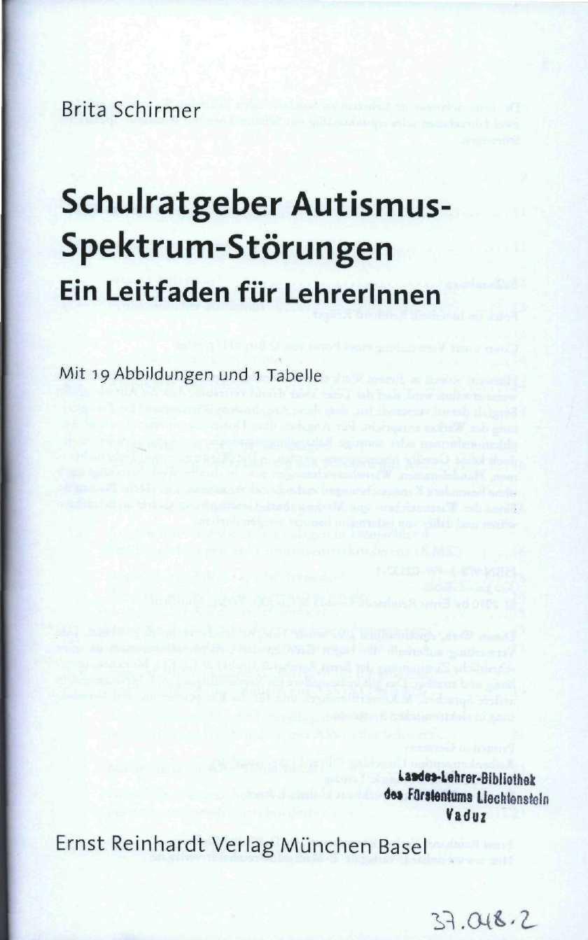 Brita Schirmer Schulratgeber Autismus Spektrum-Störungen Ein Leitfaden für Lehrerinnen Mit 19