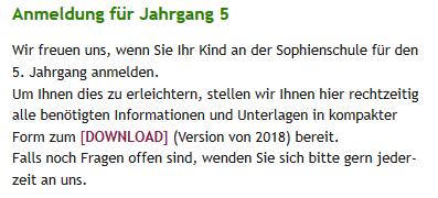 Anmeldungen siehe www.sophienschule.