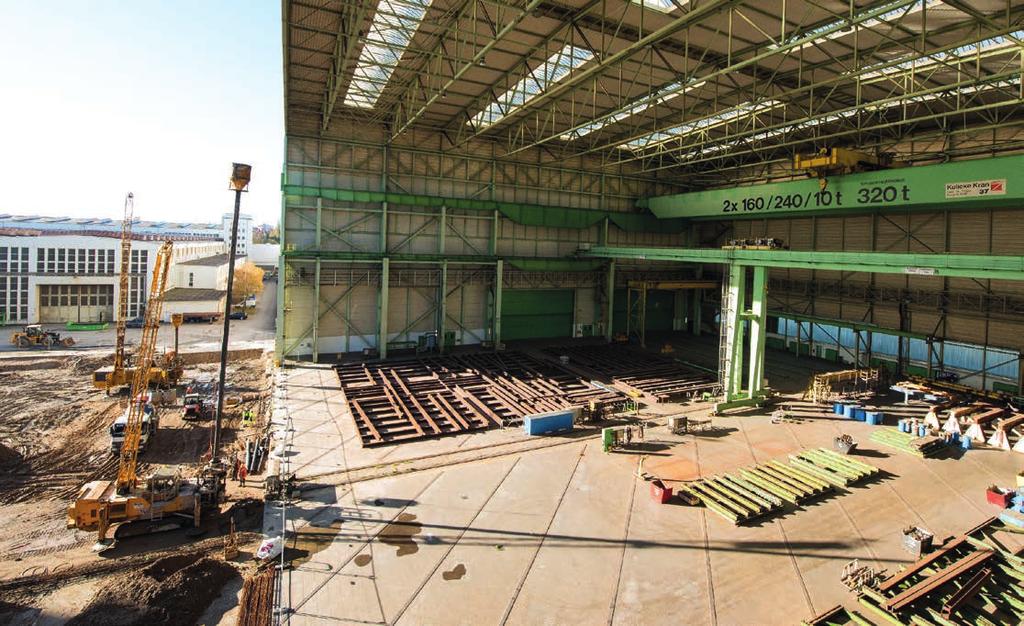 Projekte MV-Werften Wismar MV-Werften bauen eine neue Stahlbauhalle für Stahlsektionen bis zu einem Gewicht von 320 t.