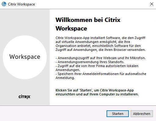 c. Citrix WorkspaceApp installieren d.