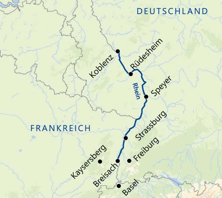 Flussreise Rhein und Pfalz Route 9: Rhein und Pfalz (Freiburg-Strassburg) 30.03. 03.04.19 Ihr Schiff: Excellence Allegra**** (*) 1 Anreise mit Bus nach Freiburg.