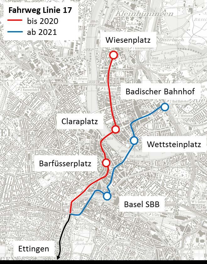 47 5.4.2 Inbetriebnahme Margarethenstich und Angebotskonzept Tramlinie 17 Die Tramlinie 17 soll als Einsatzlinie in den HVZ über die neue Gleisverbindung zum Bahnhof Basel SBB und weiter über die