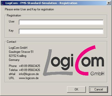 3 Bedienungsanleitung 3.1 Registrierung Beim ersten Aufruf des Programms FMSSim (FMS-Standard-Simulation) sollte die Registrierung durchgeführt werden.