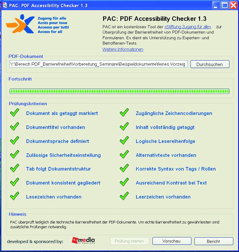4. Barrierefreiheit umsetzen Prüfung technischer Aspekte: PDF Accessibility Checker (kostenfrei)
