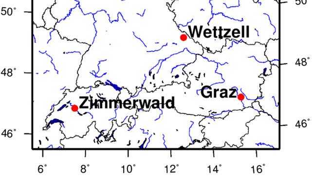 Raumgeodätische Observatorien Wettzell, D, Bad Kötzting, Bayerischer Wald Graz Lustbühel,