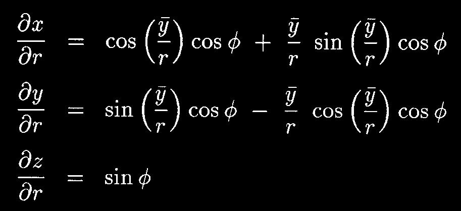 0 (8) mit den Flächenparametern r, φ (45)