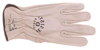 6.1 Handschuhe Rindsleder-Handschuhe 1A, Resista-Super Schutzhandschuhe aus geschmeidigem, beigem Kernrindnarbenleder, Lederdicke 1,1 mm, mit eingenähtem Gummizug, ungefüttert.