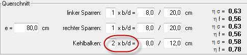 Zweiteiliger Kehlbalken Bei zweiteiligen Kehlbalken wird entsprechend die erforderliche Anzahl