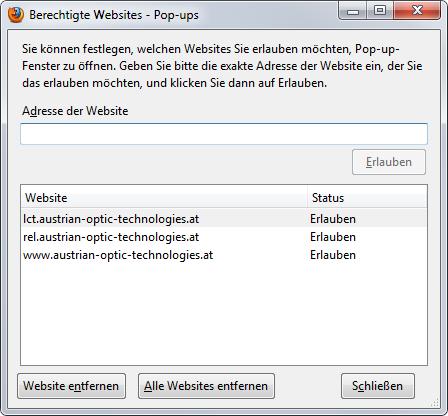 Mozilla Firefox Browsereinstellungen 2 3 Tragen Sie in das Feld 2 Adresse der Webseite www.austrian-optic-technologies.