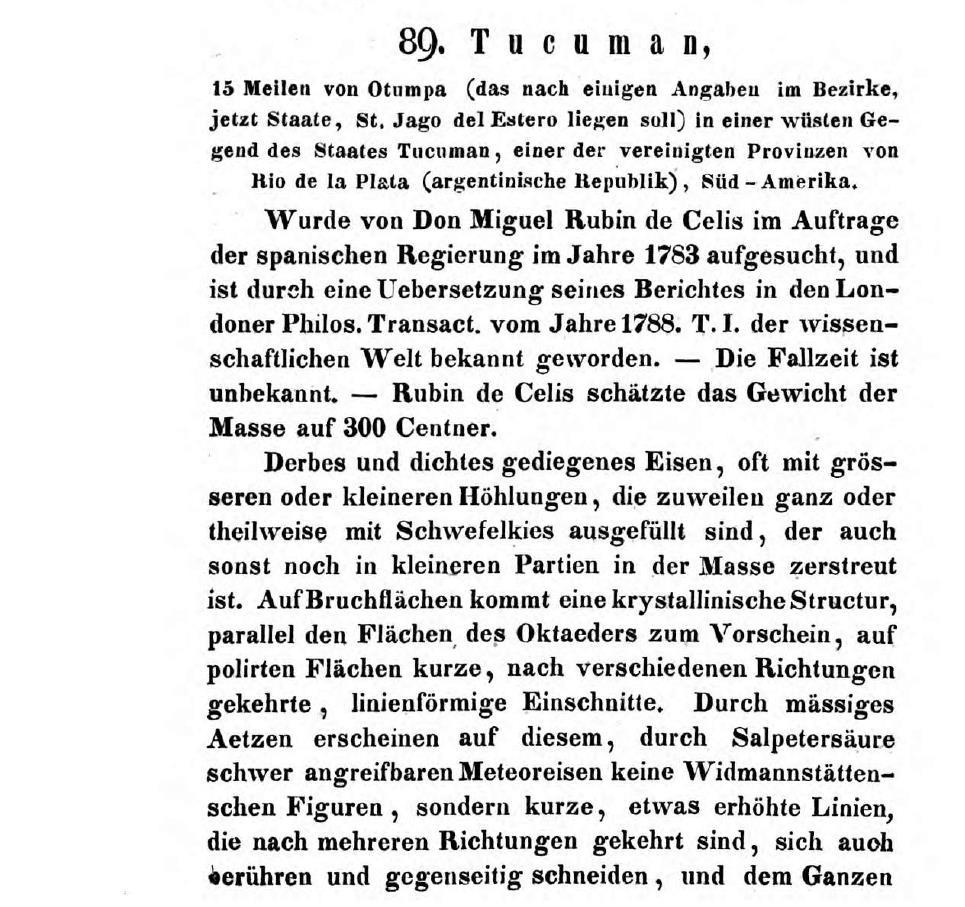 Beschreibung der Meteoritenexemplare von Tucuman (Campo del Cielo) in der Sammlung (1843) nach Paul Partsch, Die