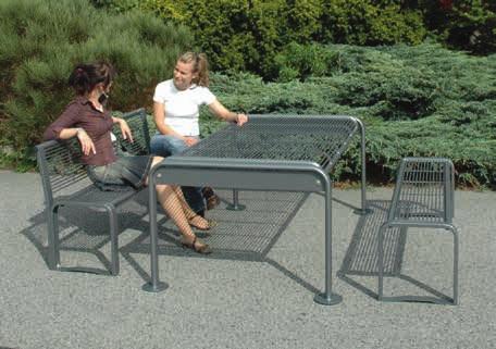 Sitzbank und Tisch ETHOS Sitzbank und Tisch komplett aus Stahl. Sitzfläche, Rückenlehne und Tischfläche bestehen aus einem Gitternetz aus 8 mm Rundstahl.