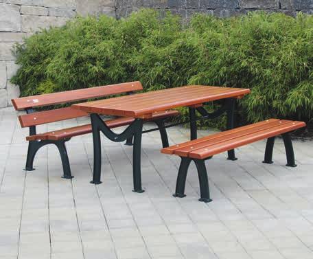 BÄNKE UND TISCHE Sitzbank und Tisch ROMA Konstruktion: Sitzbank bzw. Tisch mit massiven Eisengussgestellen. Sitzfläche, Rückenlehne bzw. Tischfläche mit Holzbelattung.