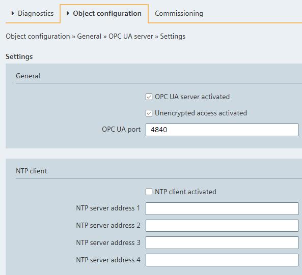 2.6 Einstellungen für den OPC UA Server konfigurieren Im SITOP Manager können Sie im Menü "Objekt Konfiguration > Allgemein > OPC UA-Server > Einstellungen" die Einstellungen für
