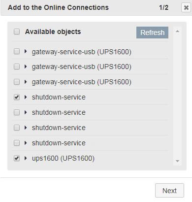 3. Im Dialog "Hinzufügen zu den Online-Verbindungen 1/2" werden alle im Netzwerk verfügbaren SITOP-Geräte mit Ethernet-/PROFINET-Schnittstelle angezeigt. 4.