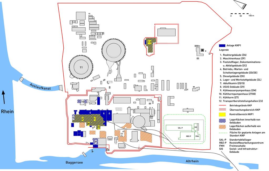Kernkraftwerk Philippsburg Block 1 13 4.2 Gebäude und Anlagenteile der Anlage KKP 1 Im Lageplan ist die Anordnung von Gebäuden der Anlage KKP dargestellt.