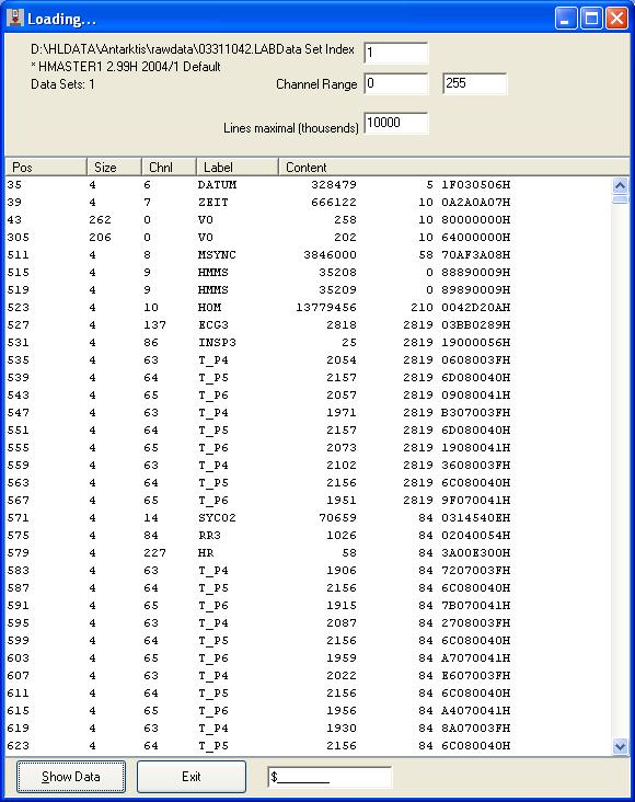 4.2 View LAB file structure table Darstellung der sequentiellen Struktur des LAB-File mit Kanalkennungen und HEX-Werten. 4.