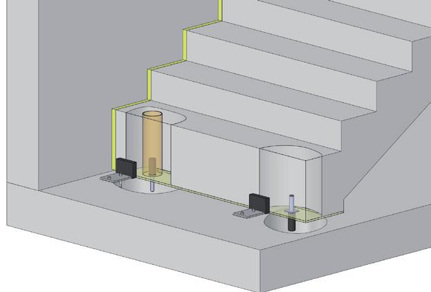 Ausführung Sichtbeton, ohne Treppenbelag (Detail A): Der ISODORN wird in die im
