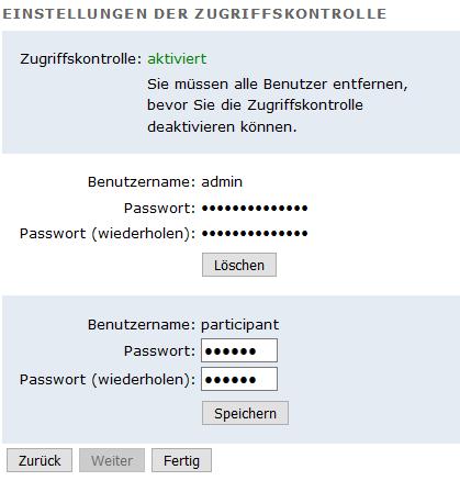Sie können den Vorgang nun mittels Klick auf Fertig abschließen, oder ein Passwort für Umfragemitglieder vergeben.