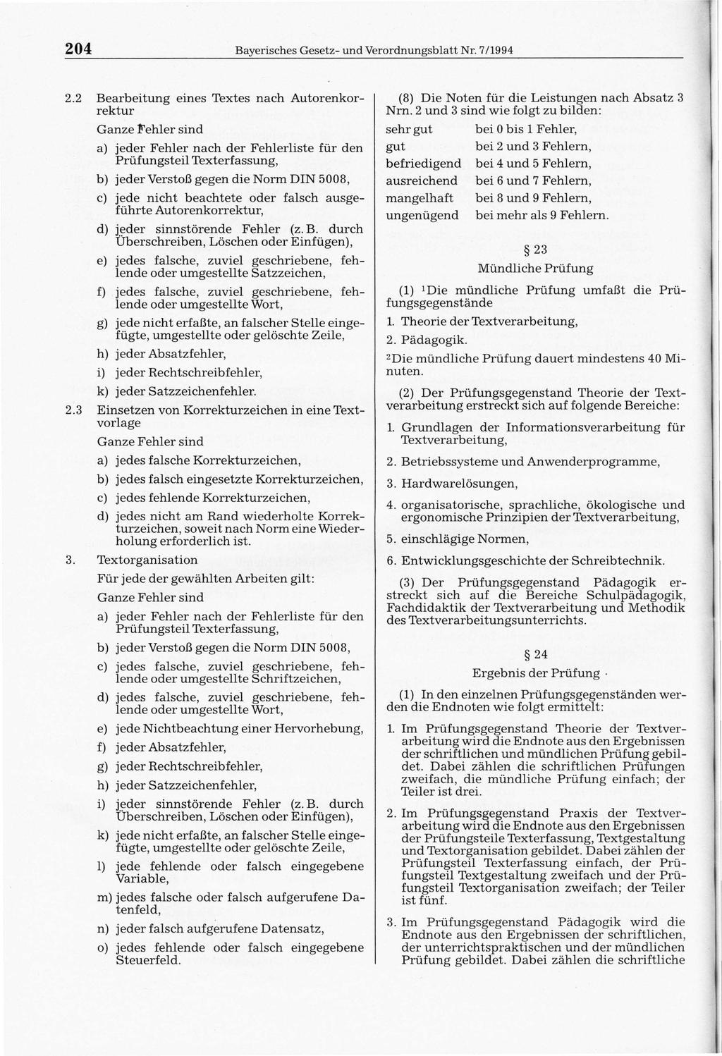 204 Bayerisches Gesetz- und Verordnungsblatt Nr. 7/1994 2.