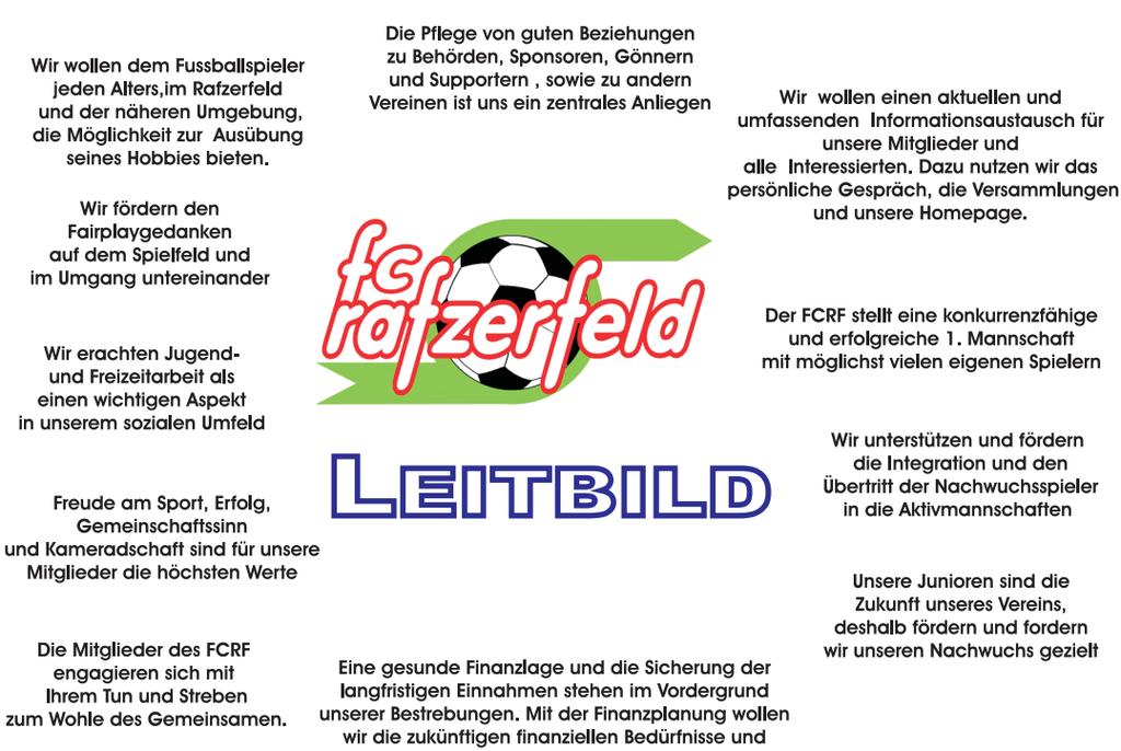 2. Leitbild des FC Rafzerfeld 3. Der FC Rafzerfeld als Markenzeichen Der FC Rafzerfeld ist das sportliche Aushängeschild der Rafzerfelder Gemeinden.