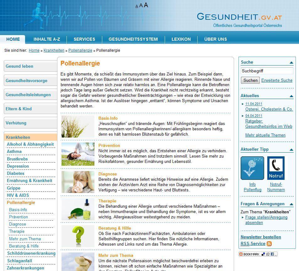 Portal: www.gesundheit.gv.at Online seit 2010 HEUTE: Allg.