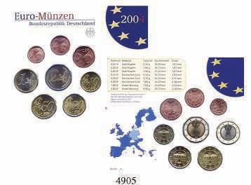 Jahrestag des Elysee-Vertrages enthält dieser Satz französische Münzen 1 bis 10 Cent, deutsche Münzen 20 Cent bis 2 Euro. st 27,- 4745 J.504 2004 Fußball WM 2006, 2.