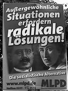 152 5.4 Marxistisch-Leninistische Partei Deutschlands (MLPD) Linksextremismus Bund Thüringen Gründungsjahr 1982 Sitz Gelsenkirchen zwei Kontaktadressen Mitglieder 2007 ca. 2.300 ca. 50 2008 ca. 2.300 ca. 40 2009 ca.