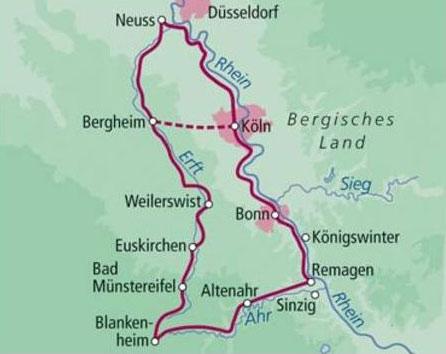 Dort wo die Ahr in den Rhein mündet, biegen Sie ab ins Rotweinparadies Ahrtal. Die Ahr schlängelt sich durch eine der schönsten Mittelgebirgsregionen Deutschlands.