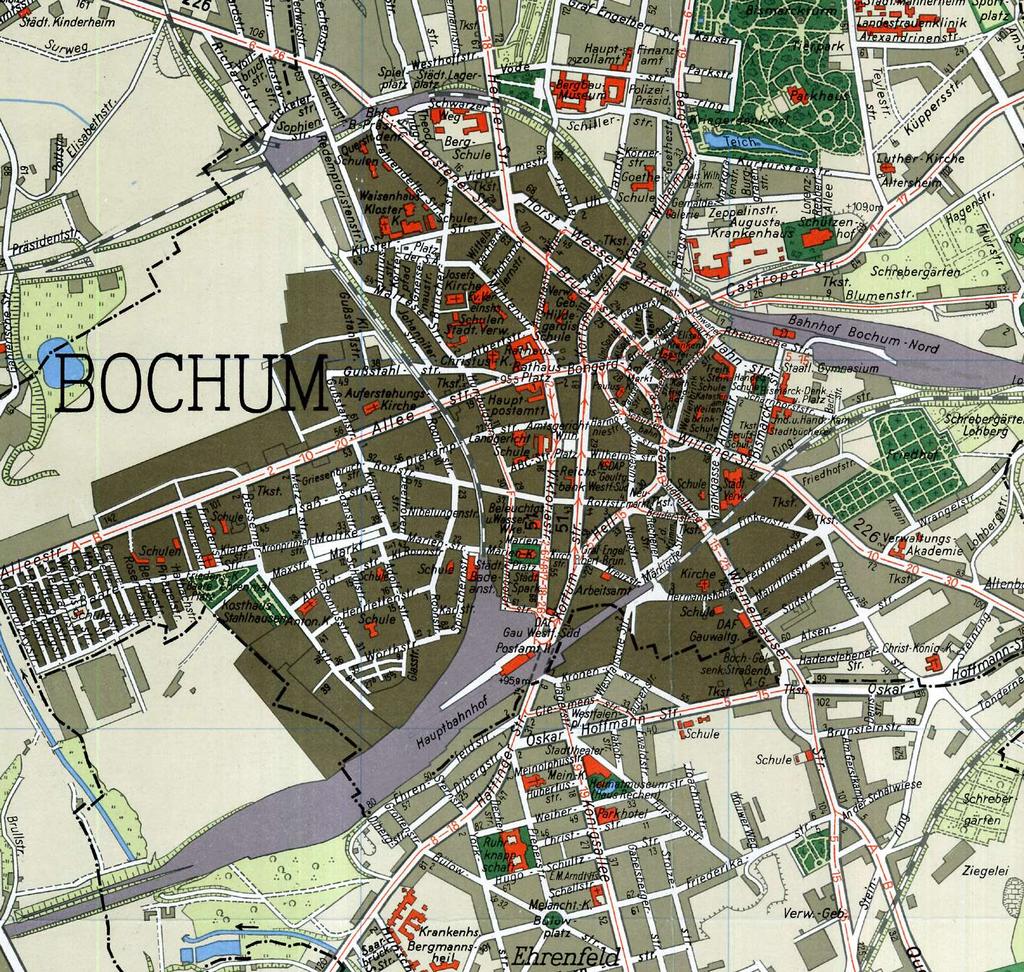 Bochum 1939 Historischer Stadtplan