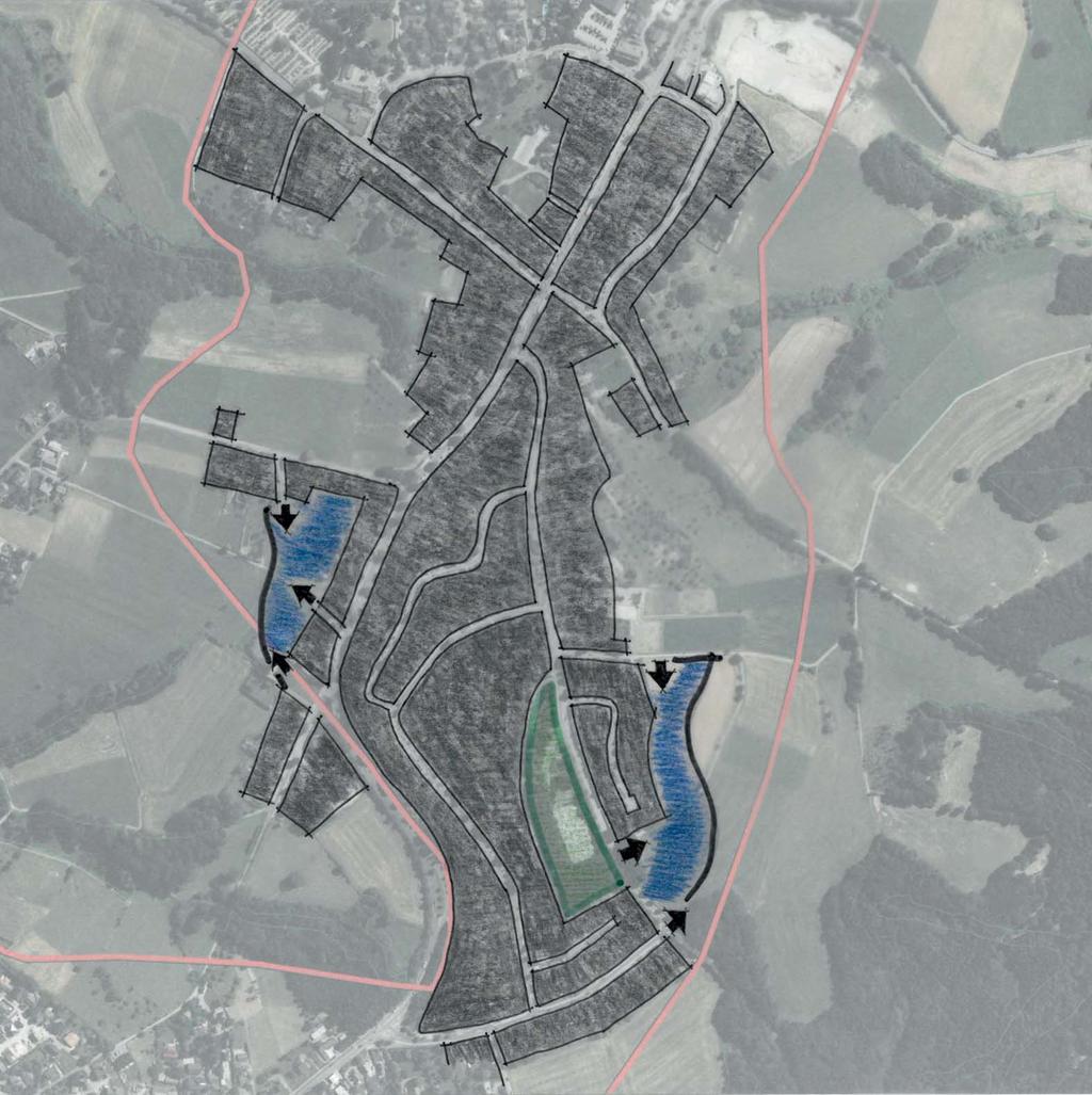 Entwicklungspotenziale Uckerath Mitte Darstellung Siedlungsflächen zeigt zusammenhängende Innenbereiche entlang der Westerwaldstraße, Beziehung zwischen Topografie (Lage der B8 auf Höhenrücken) und