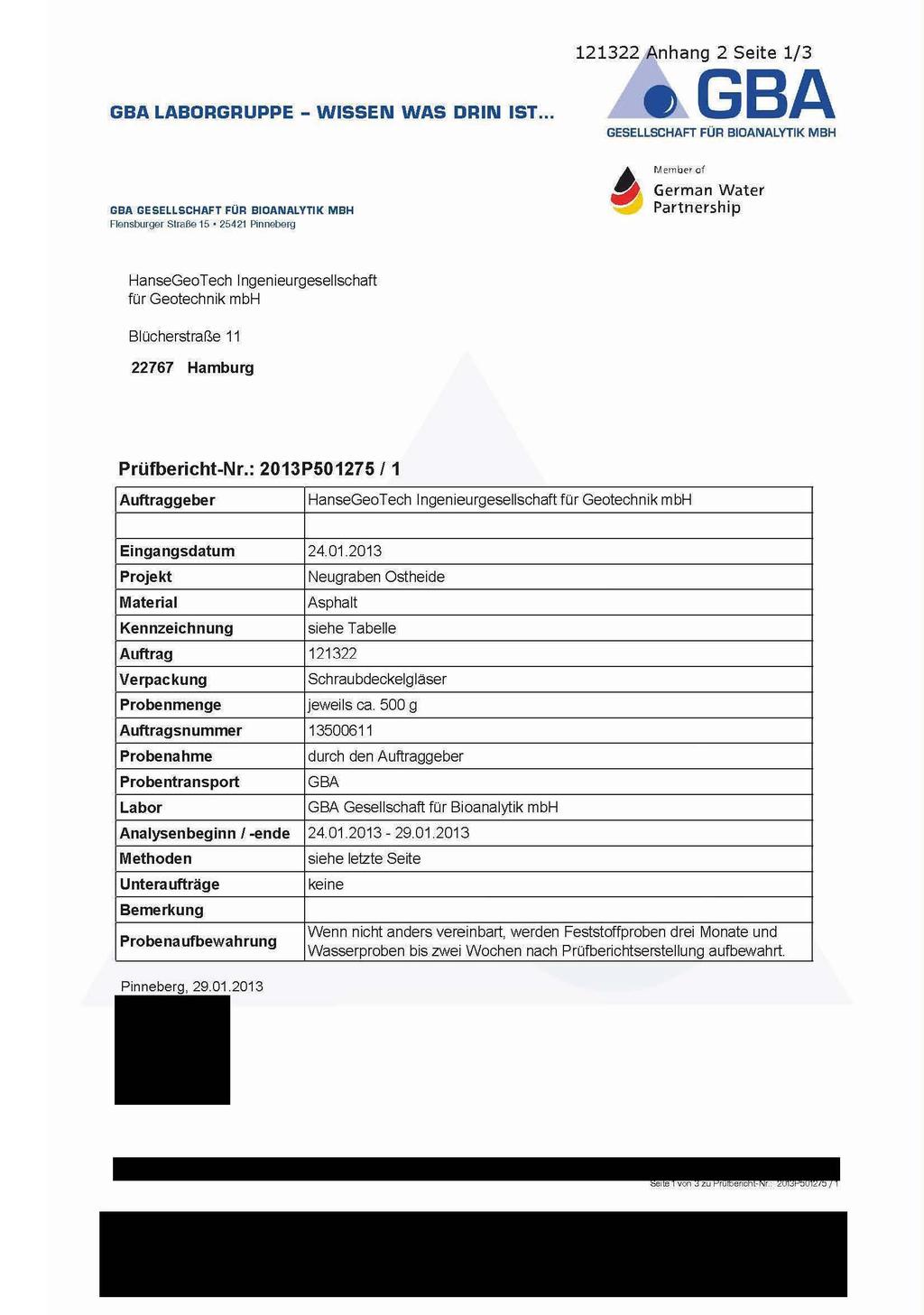 GBA LABORGRUPPE - WISSEN WAS DRIN IST... 121322 Anhang 2 Seite 1/3 egba GESELLSCHAFT FÜR BIOANALYTIK MBH GBA GESELLSCHAFT FÜR BIOANALYTIK MBH Flensburger Straße 15 254 21 Pinneberg.