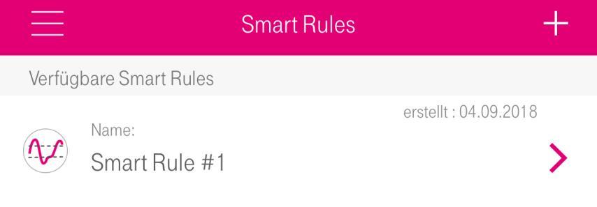 3.8. Smart Rules 25 Im Bereich Smart Rules haben Sie die Möglichkeit, bereits in der Cloud of Things erstellte Smart Rules einzusehen und zu bearbeiten, sowie neue Smart Rules über Ihr Apple Gerät zu