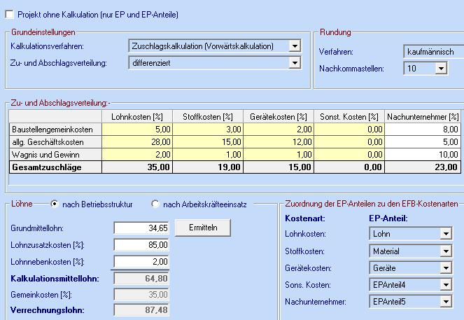 4.3. Verpreisung mit EFB-Kalkulation o manuelle Erfassung der Kosten o Import der