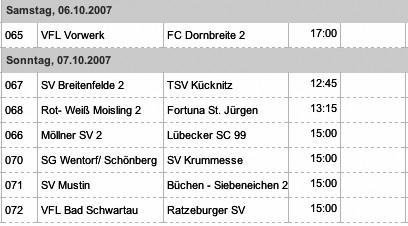 10. 07 den SC Rapid aus Lübeck und am 14. 10. 07 die zweite Mannschaft des SV Breitenfelde.
