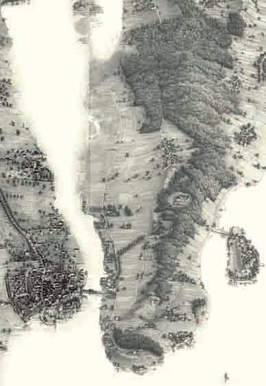 Ausschnitt aus der historischen Brandmayer-Karte von 1863: Links ist das alte